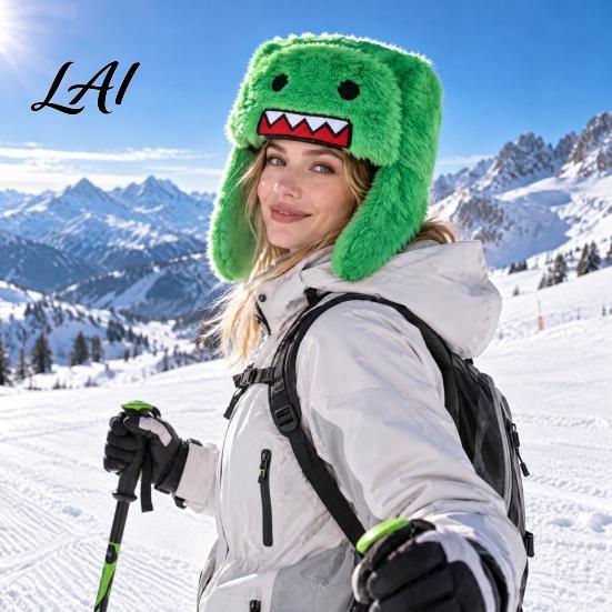 Cute Fuzzy Winter Hat Cartoon Monster Plush Trapper Hat Thick Lining And Earflap Warm Head Protection Ear Fashionable Headgear for Kids Gift
