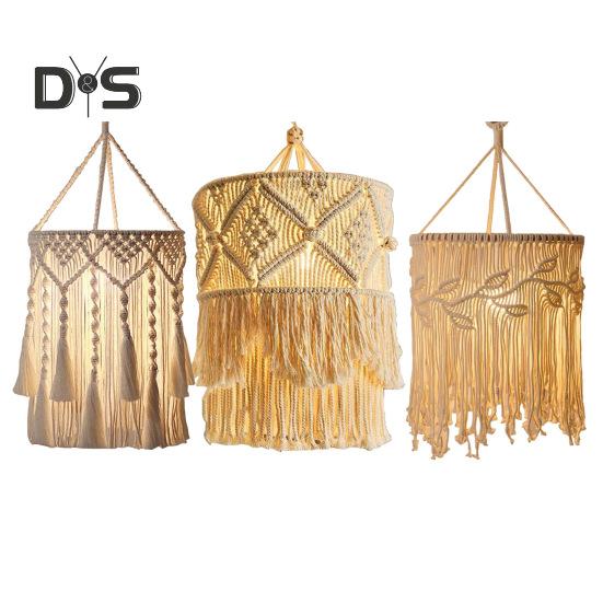 Абажур в стиле бохо с плетением, абажур ручной работы из макраме в стиле бохо, подвесной абажур из хлопковой веревки для спальни, гостиной, декора