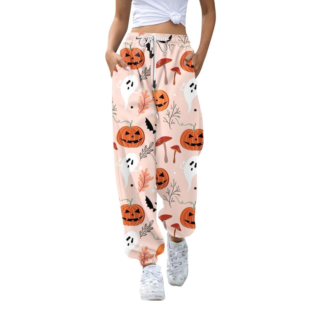 Women's Casual Pants Print High Waist Drawstring Sweatpants With Pockets