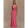 Summer Backless Sexy Maxi Dress Women Gown Patchwork Lace Halter Deep V Neck Sleeveless High Waist Elegant Long Dress