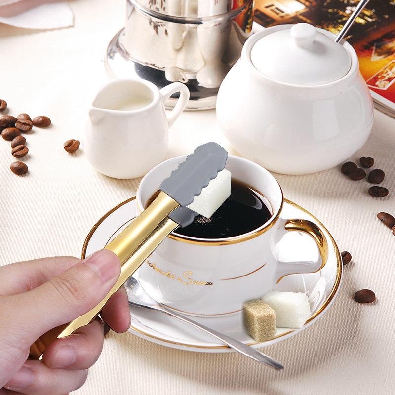 1pcs Stainless Steel Anti-skid Silicone Ice Clip Food Bread Clamp Food Grade Tongs Multipurpose Durable Clamp Sugar Cube Tongs