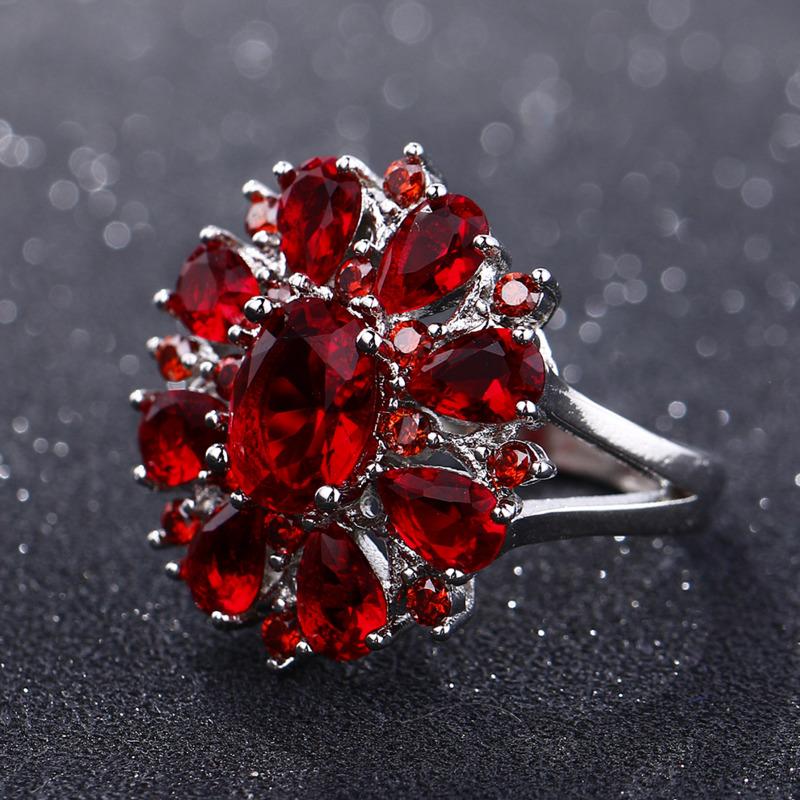 BELLA BOX Лучший бренд темно-красный рубин драгоценный камень в форме цветка обручальное кольцо ювелирные кольца для женщин