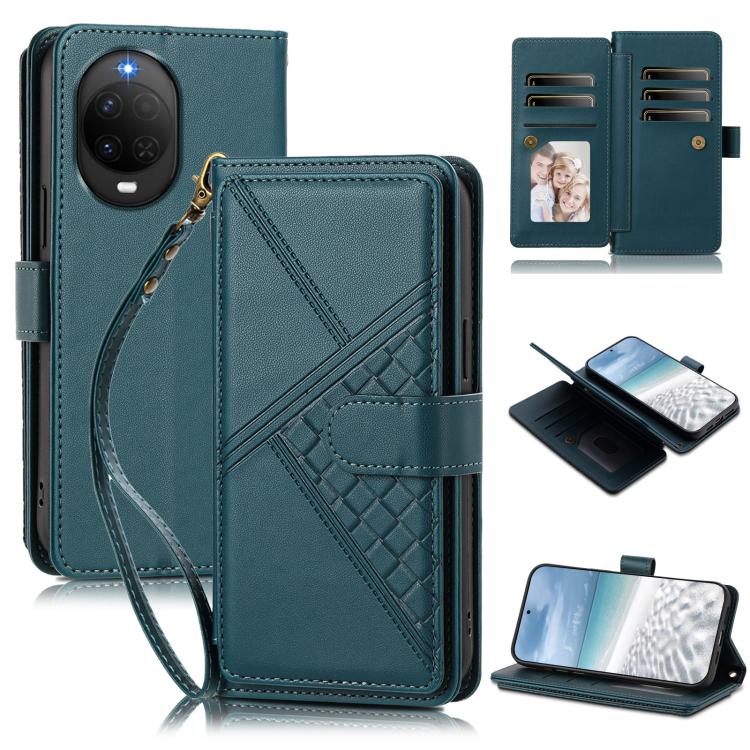 Embossed Secure Clasp 9-Card Slot Vegan Leather Phone Case with Wrist Strap