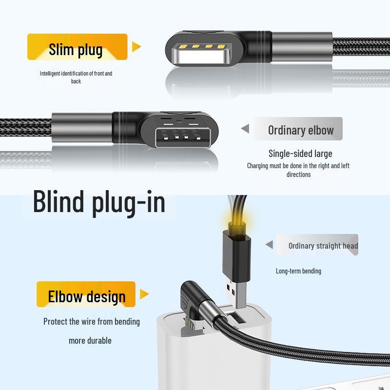 Новый изогнутый USB-кабель для зарядки, двусторонний USB-штекер, совместим с быстрой зарядкой Type-C для Huawei и Samsung