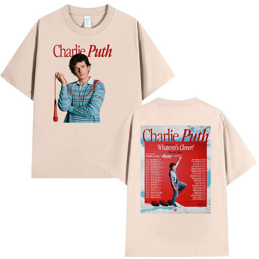 Charlie Puth Whatevers Clever World Tour 2026 Graphic T Shirts Unisexs Vintage Fashion 100 Cotton Short Sleeve Tshirt Streetwear
