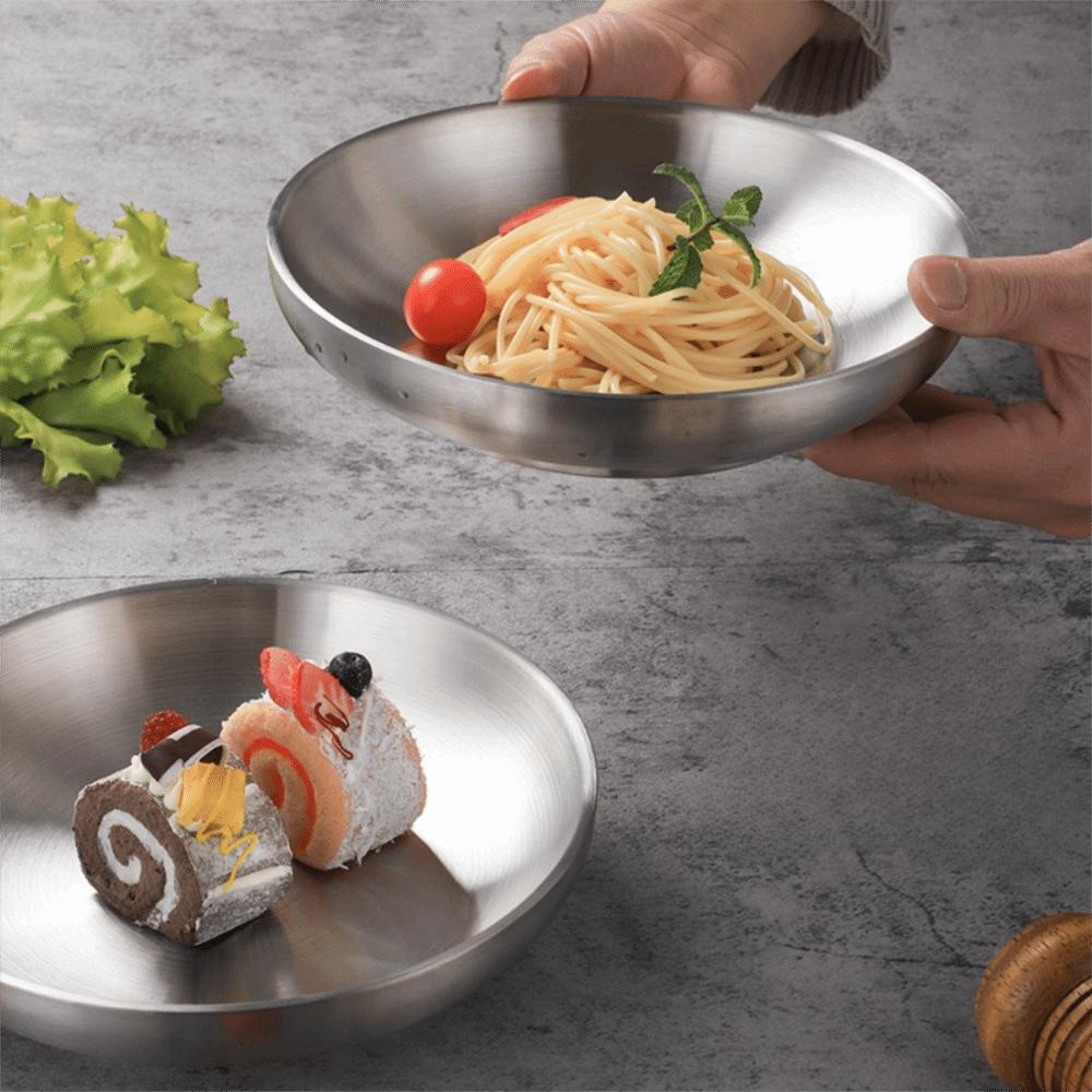 Round 304 Stainless Steel Dishes Anti Scalding Steak Plate Durable Dinning Plate Kitchen