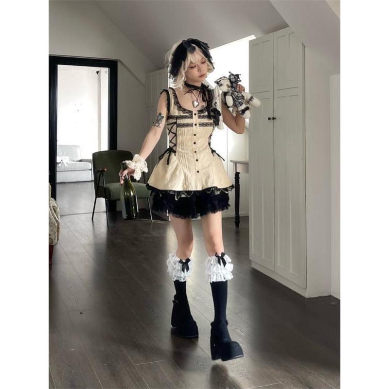 Y2k Лолита кружевные рубашки женские японский стиль винтаж готический эстетика готический бандаж блузка Harajuku Fairycore Chic