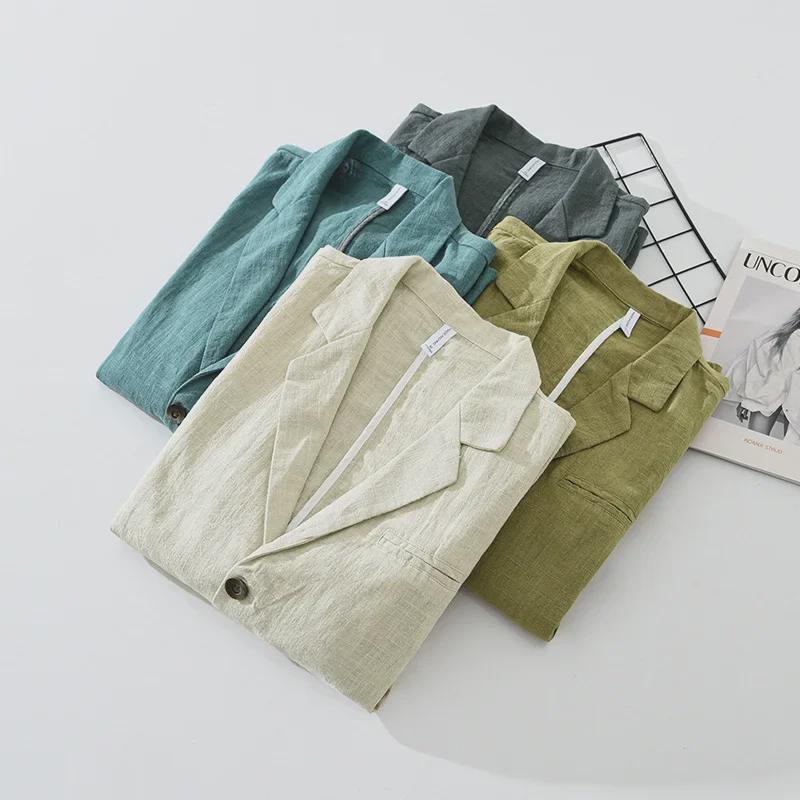 Мужской ретро японский повседневный костюм из рами - свободный, однобортный, однотонный, на весну и осень