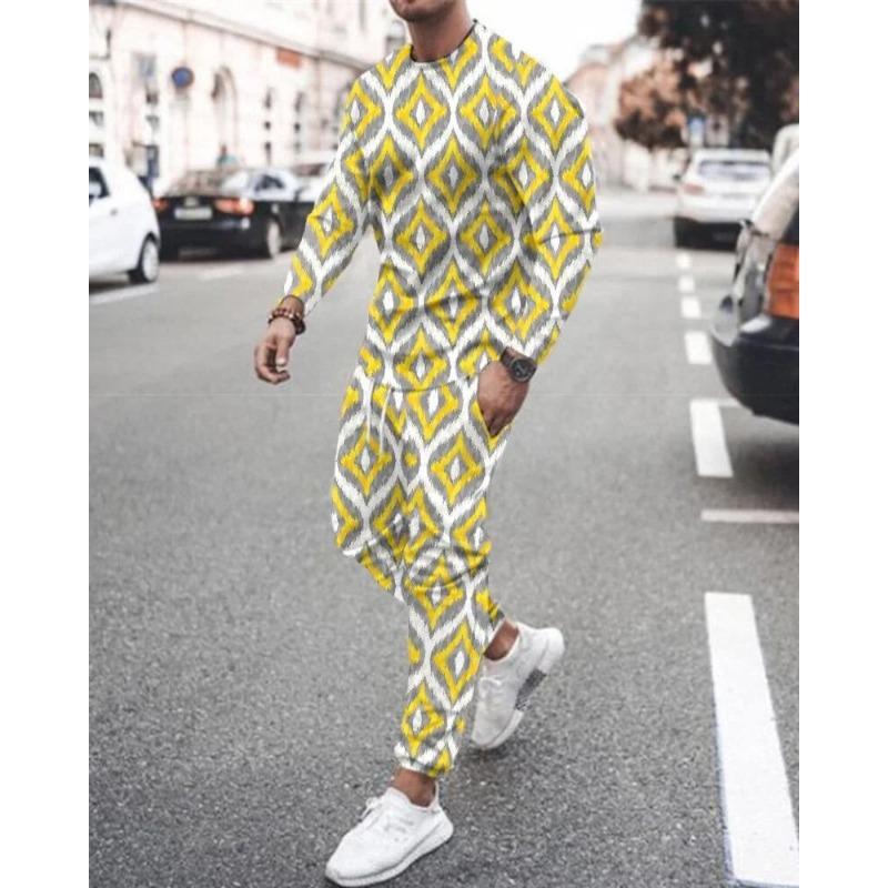 Men's New 2-piece Sports Shirt 3D Printing Long Sleeved Pants T-shirt Set Fashion Casual Street Wear Men's 2-piece Set