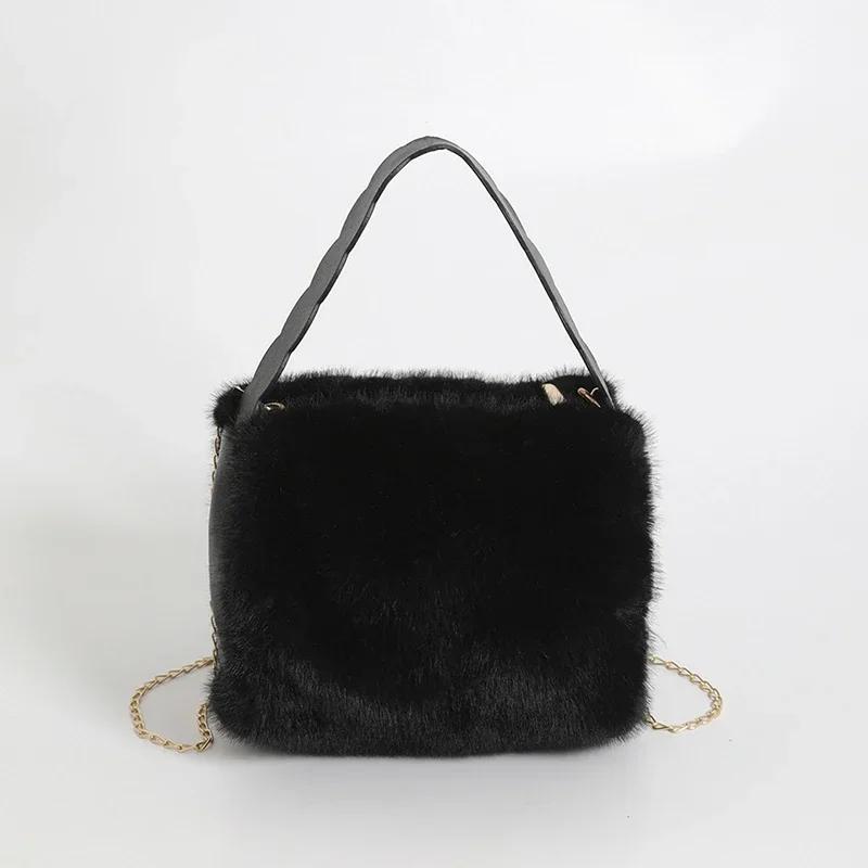 Плюшевая однотонная повседневная молодежная сумка, модная женская сумка через плечо, легкая роскошная универсальная сумка через плечо