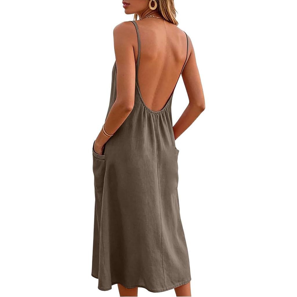 Ladies' Color Casual Fashion Strap Pocket Dress