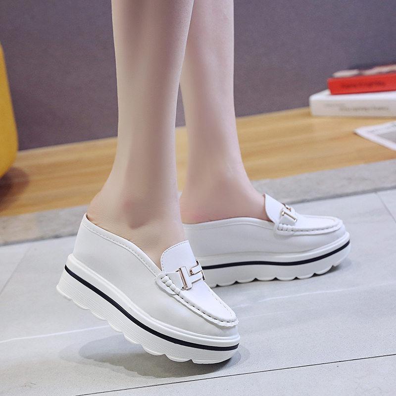 2024 Slides Platform Wedge Slippers Loafers Height Increasing Shoes Women Moccasin Mules Sandals for Women Summer Footwear White