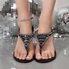 Fashion Bohemia Silver Decoration Nude Sandals Women 2025 Summer Round Toe Flat Heels Flip Flops Ankle Strap Sexy Beach Sandals Women