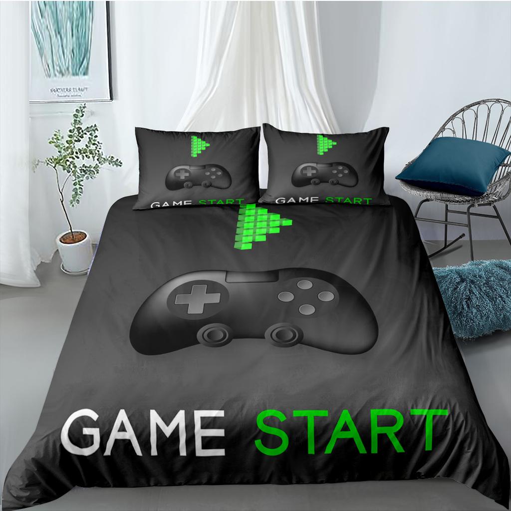 Gamer Duvet Cover Set 3D Print Boys Playroom Black Button With Controller King Queen Size For Boys Teens Polyester Bedding Set