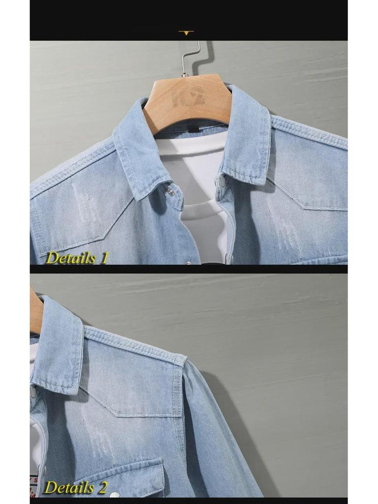 Мужская джинсовая куртка-рубашка с длинным рукавом в японском стиле — идеально подходит для весны и осени.. Свободный крой, универсальная и модная повседневная одежда.