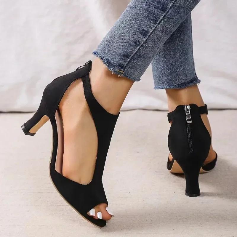 2024 Summer Hot Selling Women's Shoes High Quality Solid Color Women's Fashion Open Toe One-Buckle Women's Sandals High Heels