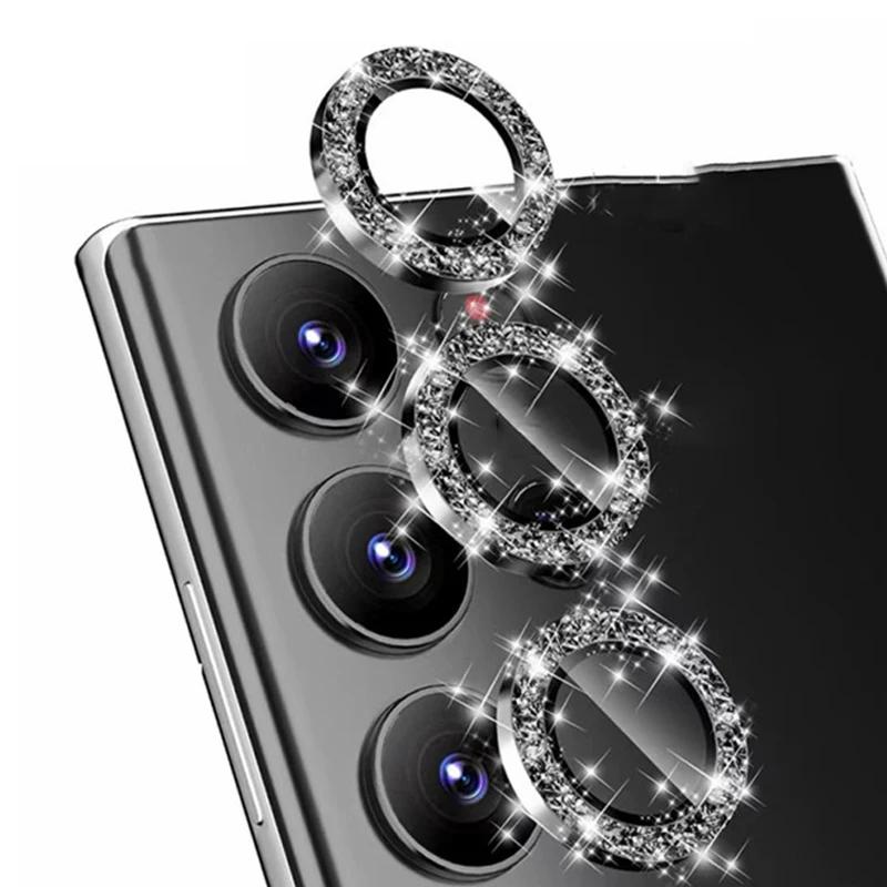 Защитное стекло с бриллиантами для Samsung Galaxy S24 Ultra S23 FE S22 Ultra A15 A25 A35 A55 A34 A14 A24 A54, металлический чехол с кольцом для объектива камеры