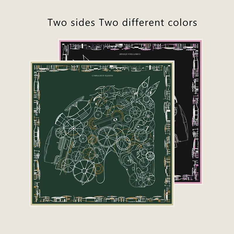 New Brand Two-sided Print Headband Scarf Women Fashion 90*90cm Silk Hijab Bandana Neckerhicef Sun Protection Shawl Headscarf