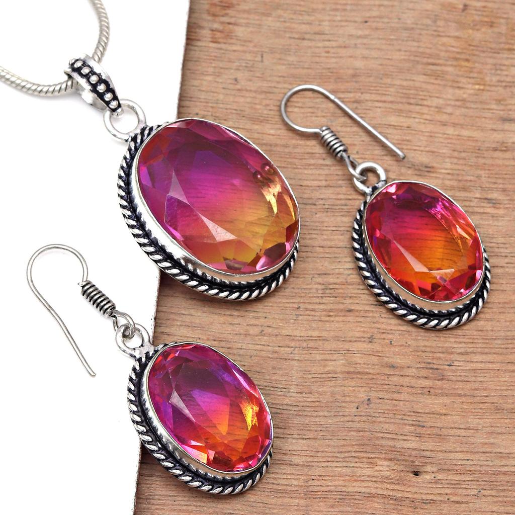 Турмалиновый комплект из драгоценных камней, подарок на свадьбу, двухцветный кулон, серьги, кольцо