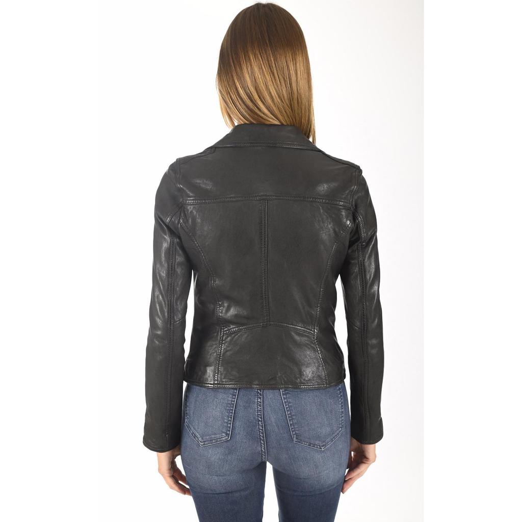 SKINOUTFIT Женская куртка-косуха из натуральной кожи черного цвета, 100% натуральная овчина, мотоциклетная куртка