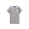 Originals Trefoil Striped Logo Print Sports Training Crew Neck Short Sleeve T-Shirt Women Tops Gray BK7131