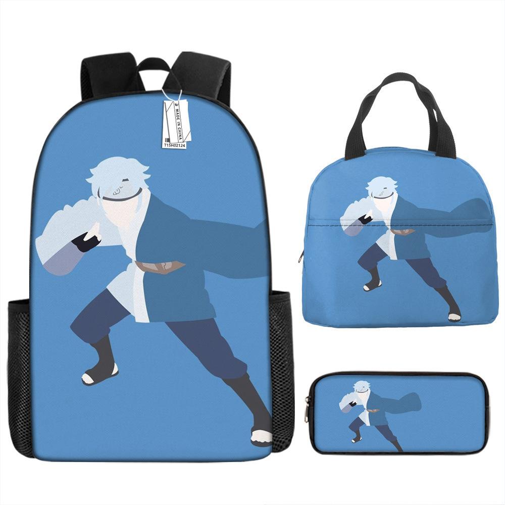 Наруто Шиппуден Начальная и средняя школа Школьный рюкзак Большой вместимости Кампусный рюкзак Сумка для ланча Пенал Набор из трех предметов