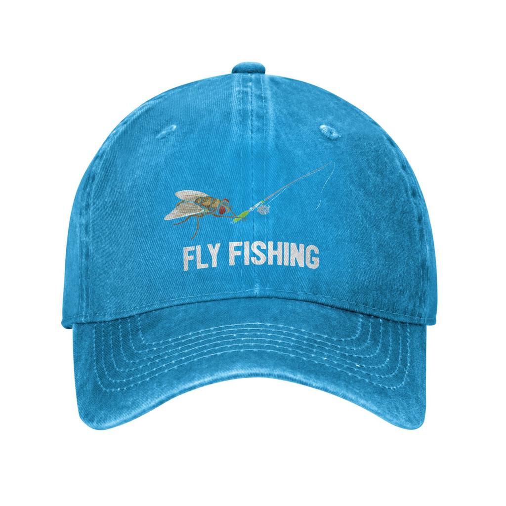 Casual Fly Fishing FisherUnisex Pun Funny Joke Baseball Caps Unisex Style Distressed Denim Headwear Sport Outdoor Summer Gift Hat