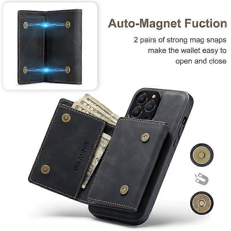 DG.MING M1 Series Compatible For iPhone 16 Pro Max Case Kickstand PU Phone Cover with Detachable Wallet
