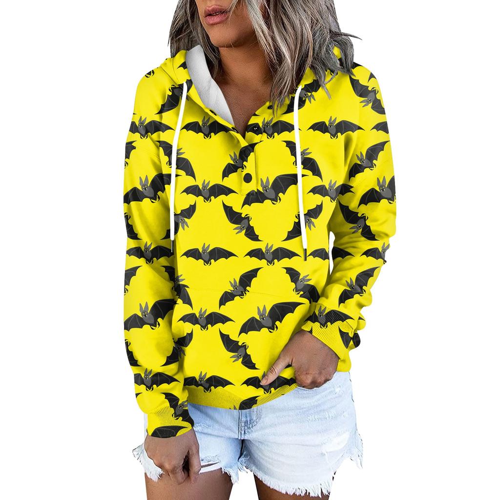 Women's Fashion Slim Fit Long Sleeve Halloween Print Hooded Sweatshirt Top
