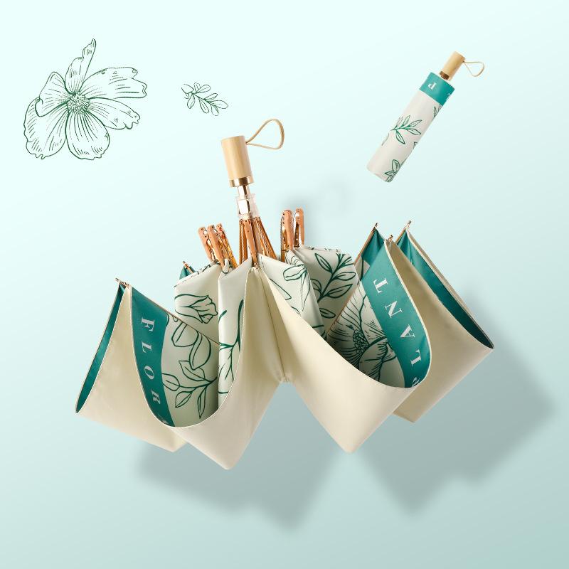 New Hand-opened 8-bone Color Glue Digital Brush Weather and Rain Dual-purpose Parasol Folding Sunscreen Parasol Three-fold Umbrella