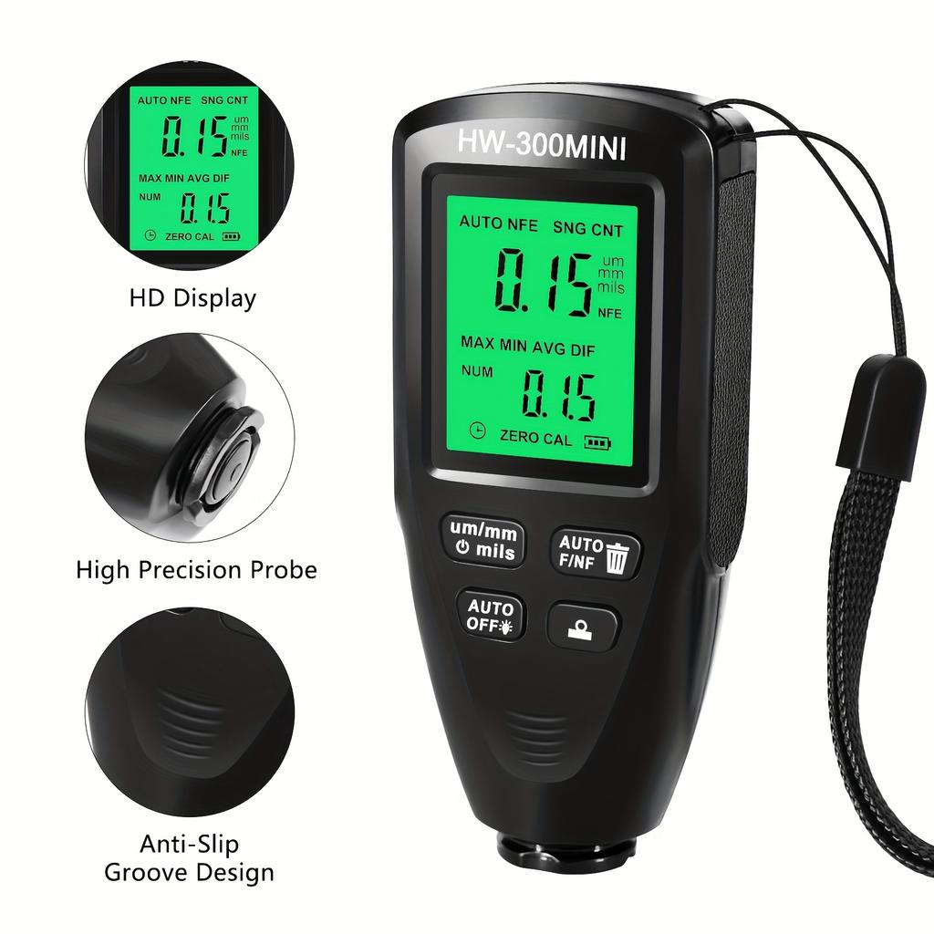 Paint Thickness Gauge, 0-2000um Coating Thickness Gauge for Cars, High Contrast Backlit LCD Display with Auto Digital