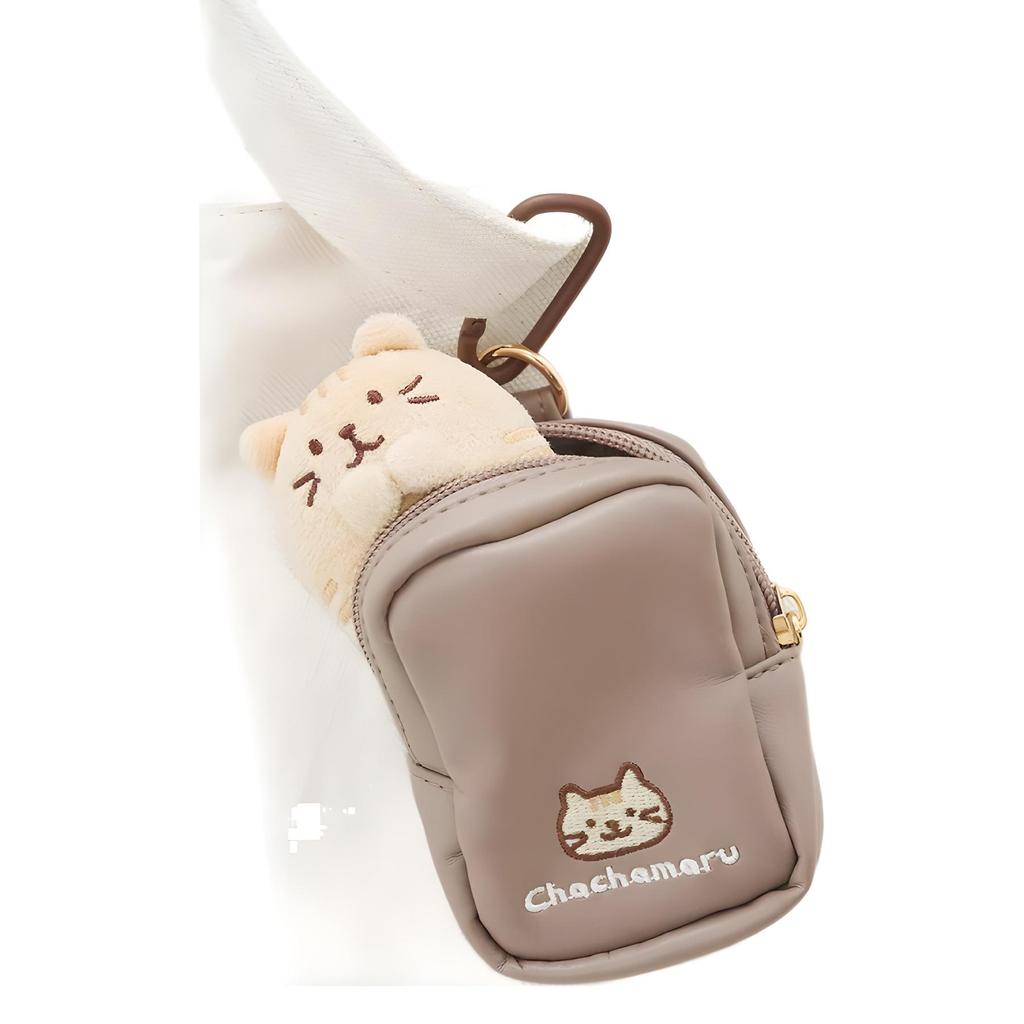 Кожаная мини-сумка для хранения зарядных устройств и наушников с вышивкой в виде японского мультяшного кота