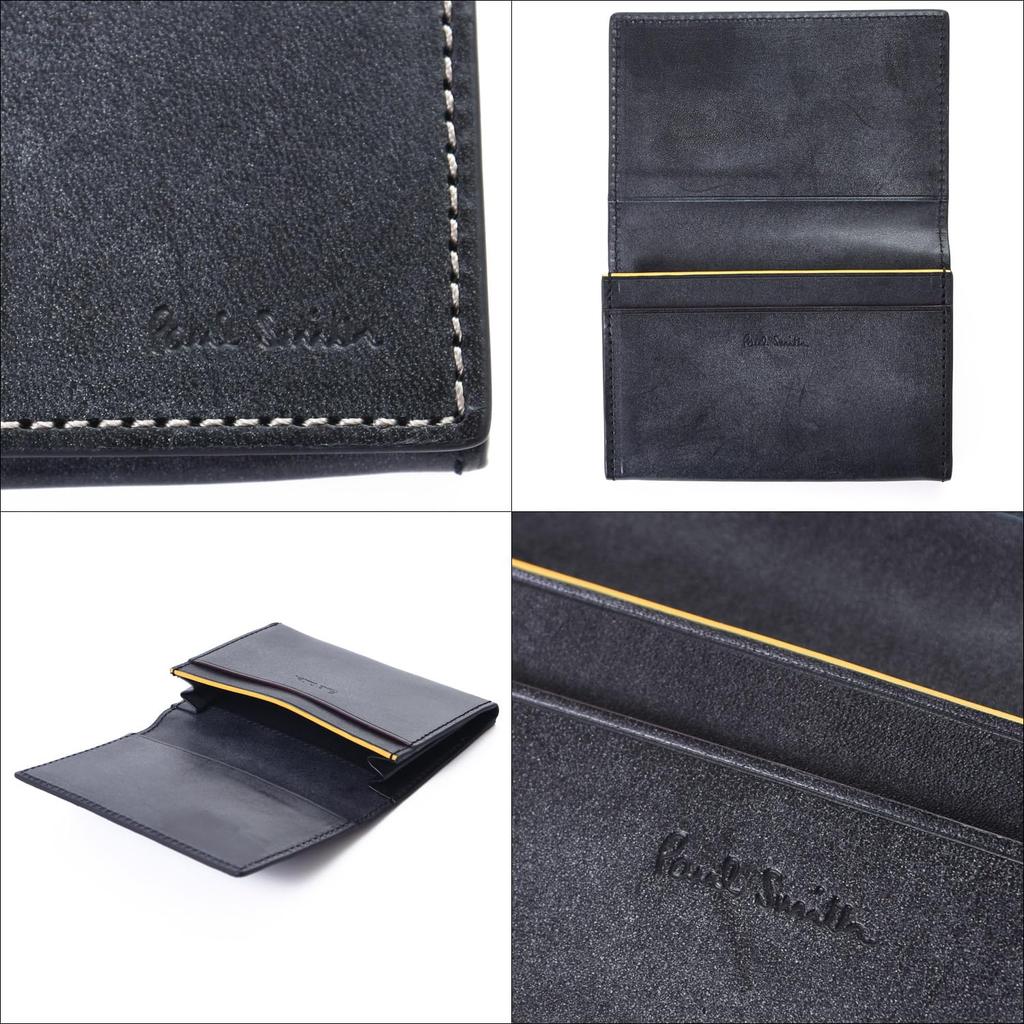 Paul Smith Waxed Leather Business Card Holder with Original Storage Box and Care 813062 P952 No Pre-wrapped Cloth, (01. Black, 01. Personalization)