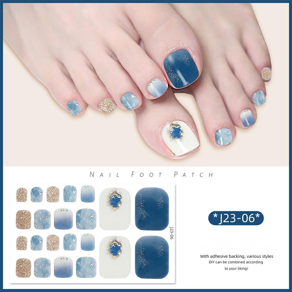 22Pcs/Set Toe Nail Fake Self-adhesive Nails Sticker Various Nail Patterns False Nail Stickers With Jelly Glue