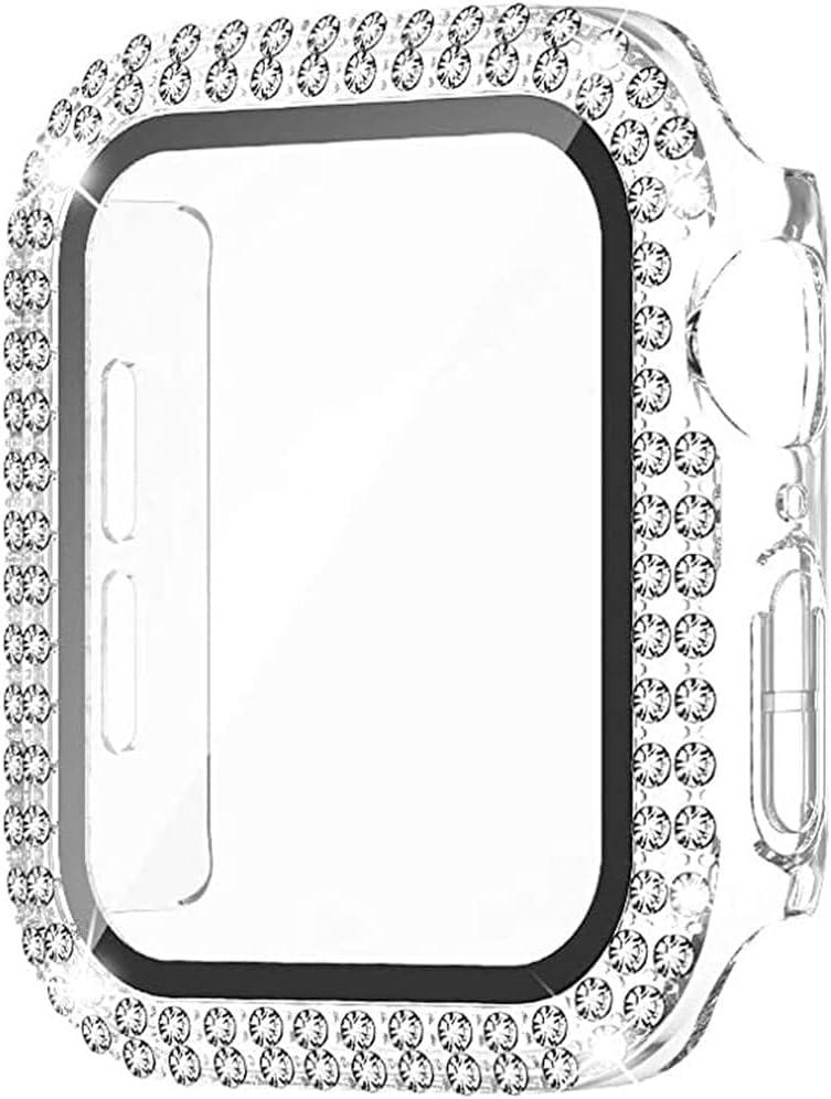 Стекло+Чехол для корпуса Apple Watch 45мм 44мм 41мм 40мм 46мм 42мм Блестящий Алмазный бампер+Защитное стекло для экрана серия 11 10 9 8 7 5 6 4 SE