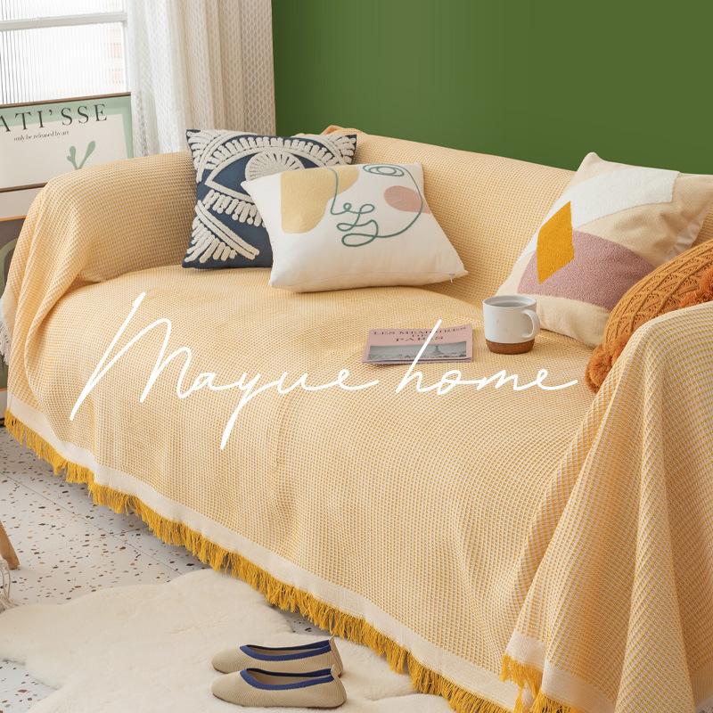 Ins Cream Yellow Sand Hair Towel Solid Color Sofa Cover Cloth Towel Full Cover Universal Cover All Inclusive Non-Slip Sofa Towel