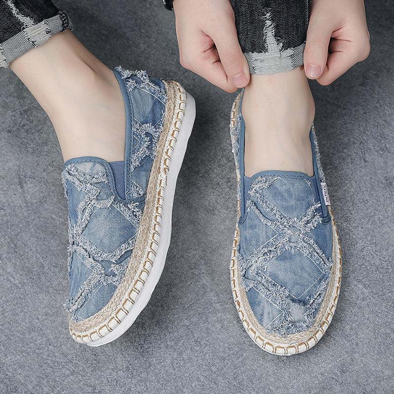 2024 Винтажная мужская повседневная обувь Летняя дизайнерская мужская парусиновая обувь Дышащие мокасины без застежек Мужская обувь на плоской подошве для вождения