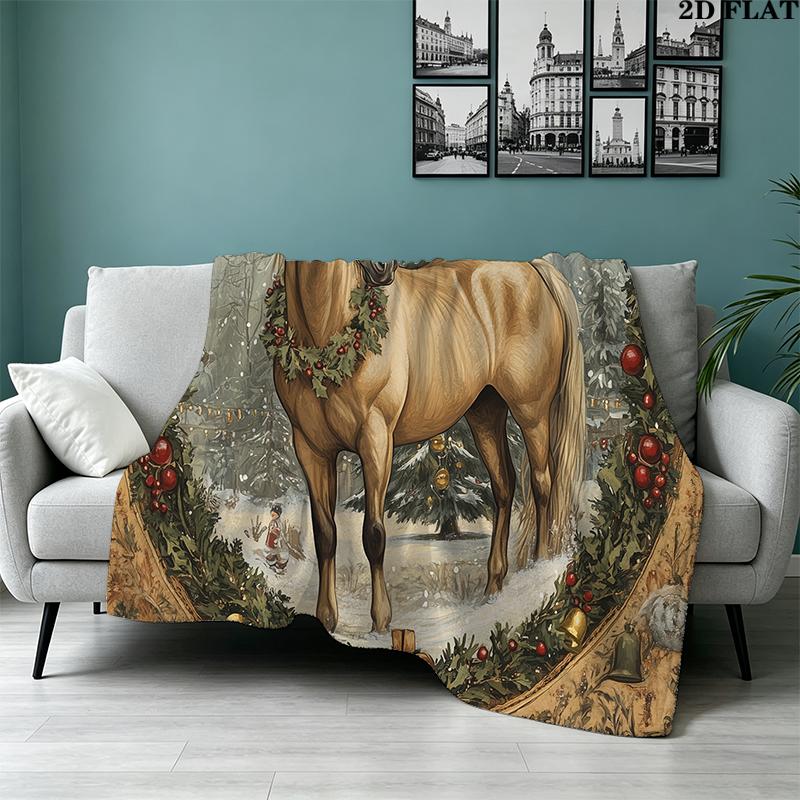 Christmas animals Printed Flannel Blanket, soft throw for bedroom sofa, washable, Christmas present, great gift.