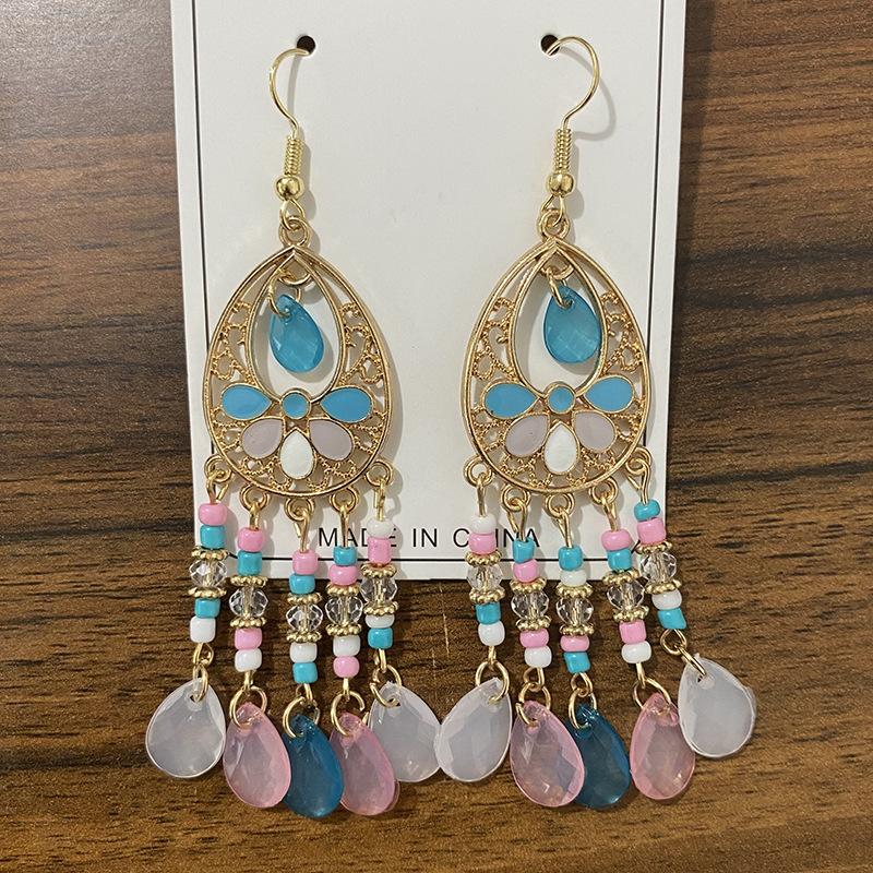 Accessories Bohemian Water Drop Rice Bead Earrings Personalized Long Earrings