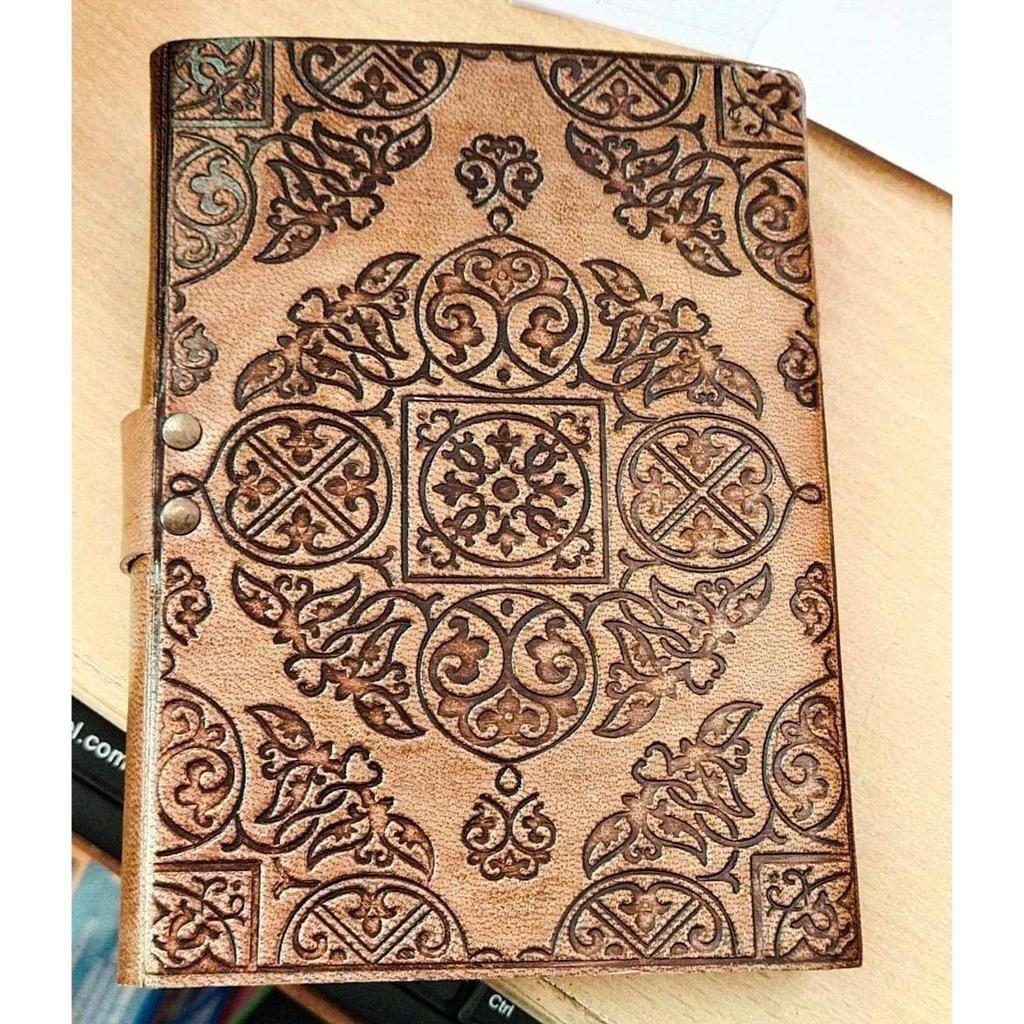 Leather Journal Leaf Notebook Travel Writing Diary or Vintage Sketch Book Cotton Paper for Men & Women (7x5 Inch)