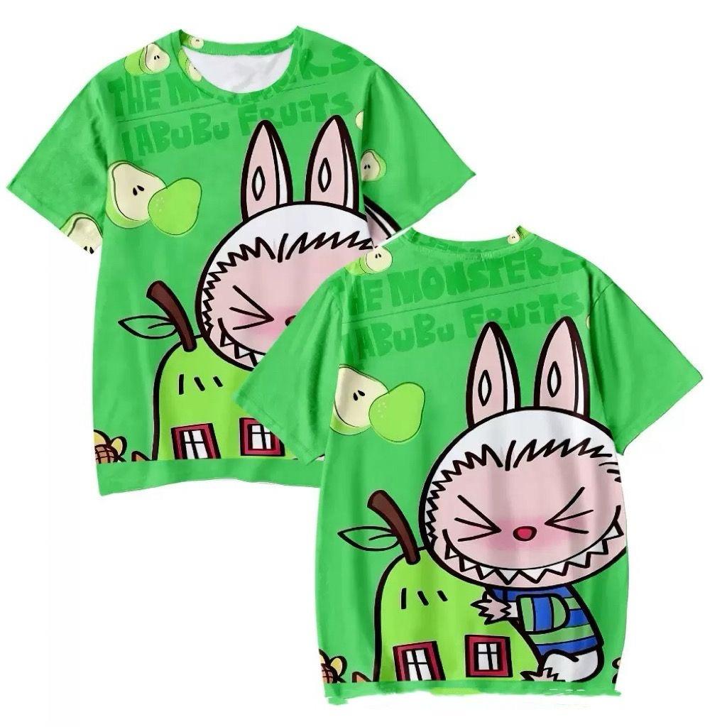 Футболки с 3D-принтом Labubu для детей, мультяшные футболки для мальчиков и девочек, парные футболки с коротким рукавом, детские футболки в одном стиле для родителей и детей