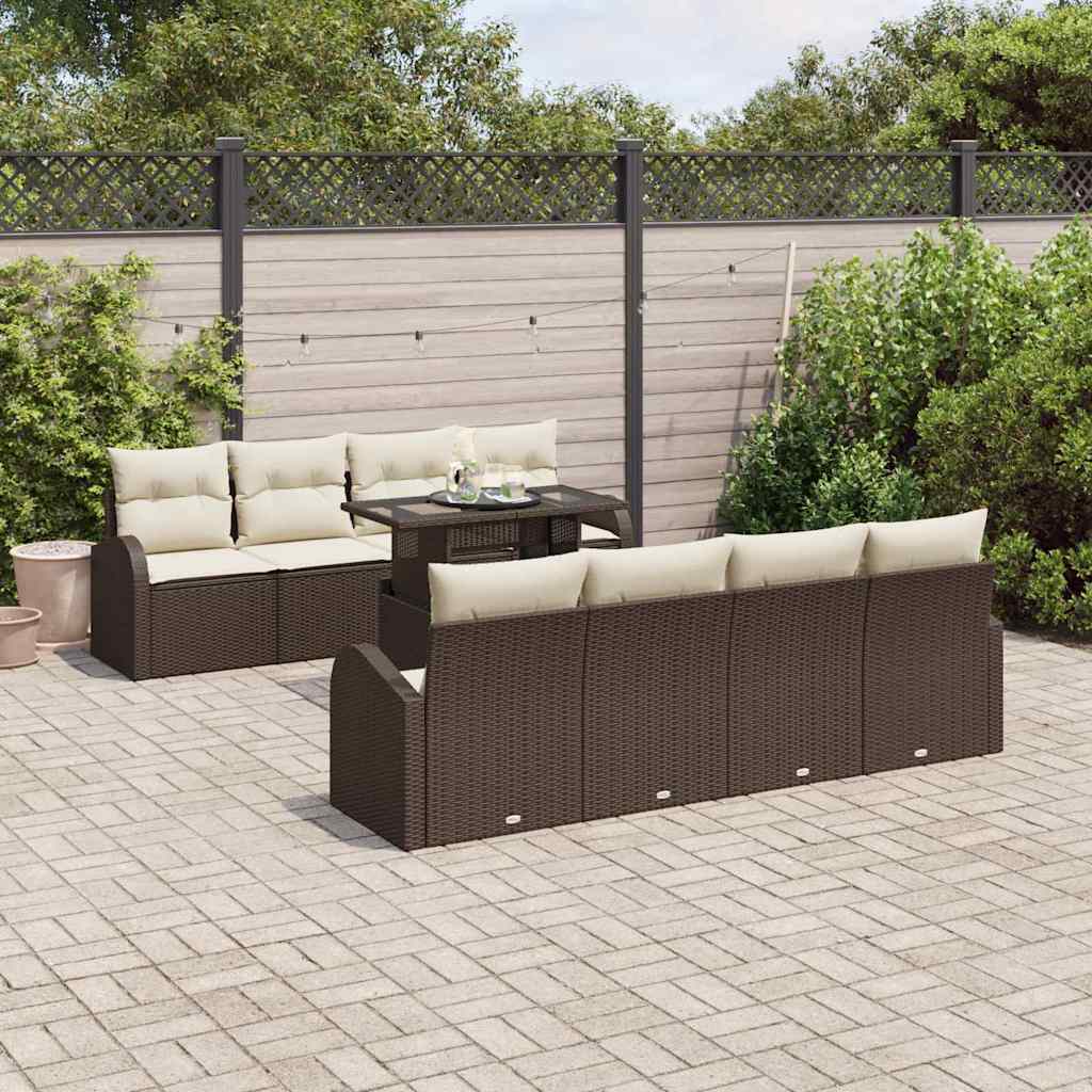 Garden Sofa Set with Cushions 7 pcs Brown Poly Rattan
