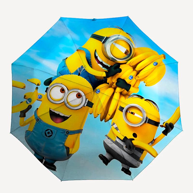 1PC Banana, Minions Pattern Automatic Folding Umbrella, Portable Collapsible Design, Casual Outdoor Accessory, For All Seasons, Christmas Birthday Fes