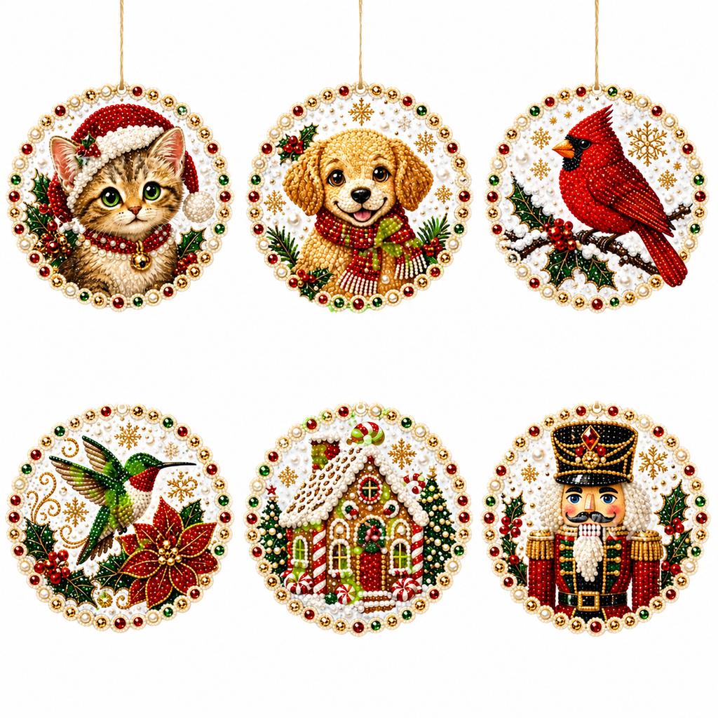 Handmade Hanging Ornaments Shiny Wooden Christmas Hanging Tags Wooden Painting Decor Mixed Drill For Doors Windows Holiday Home