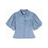 Levis Fw22 Solid Color Single-Breasted Collar Puff Sleeve Short Sleeve Shirt Women Shirts Blue A1878-0001