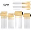 30Pcs White Gold Dinnerware Set Knife Dessert Fork Spoon Tableware Stainless Steel Flatware Mirror Cutlery Western Silverware