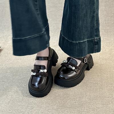 Туфли Мэри Джейн с бантом в британском стиле, жемчужные, женские, осенняя мода, ретро, платформа, увеличение высоты, толстый каблук, высокий каблук, одинарные туфли, тренд