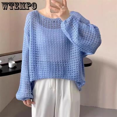 Весна и лето корейский свободный длинный рукав солнцезащитный топ ленивый стиль ажурный трикотажный чехол для женщин