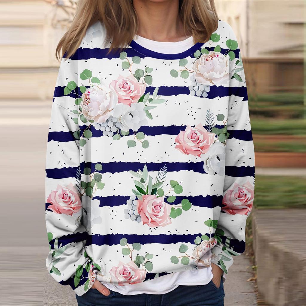 Women's Casual Fashion Vintage Printed Long Sleeve O-Neck Sweatshirt Layer Pullover Top