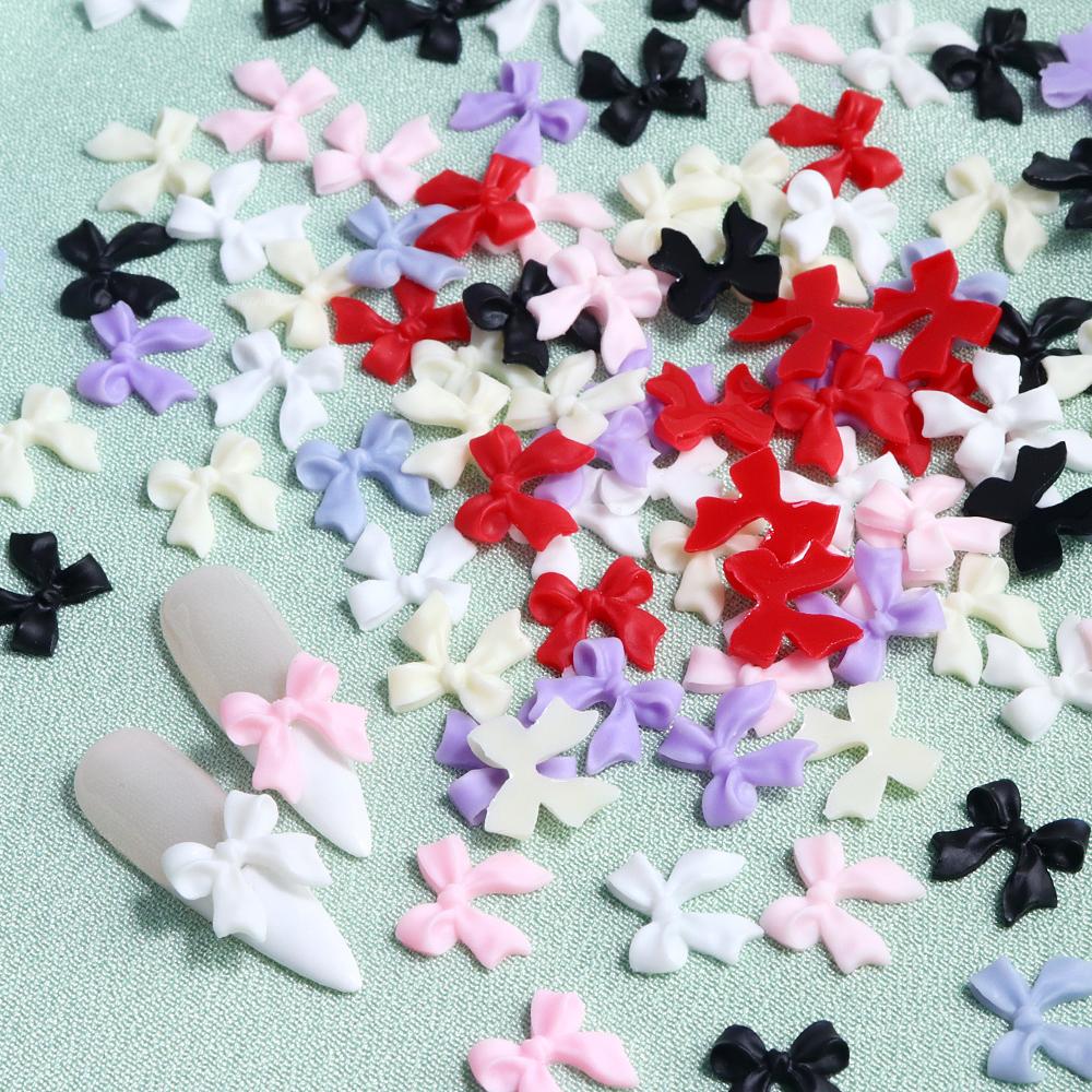 100 шт. розовые белые ленточные банты для ногтей корейские детали черные украшения для ногтей кавайные аксессуары принадлежности для маникюрного дизайна